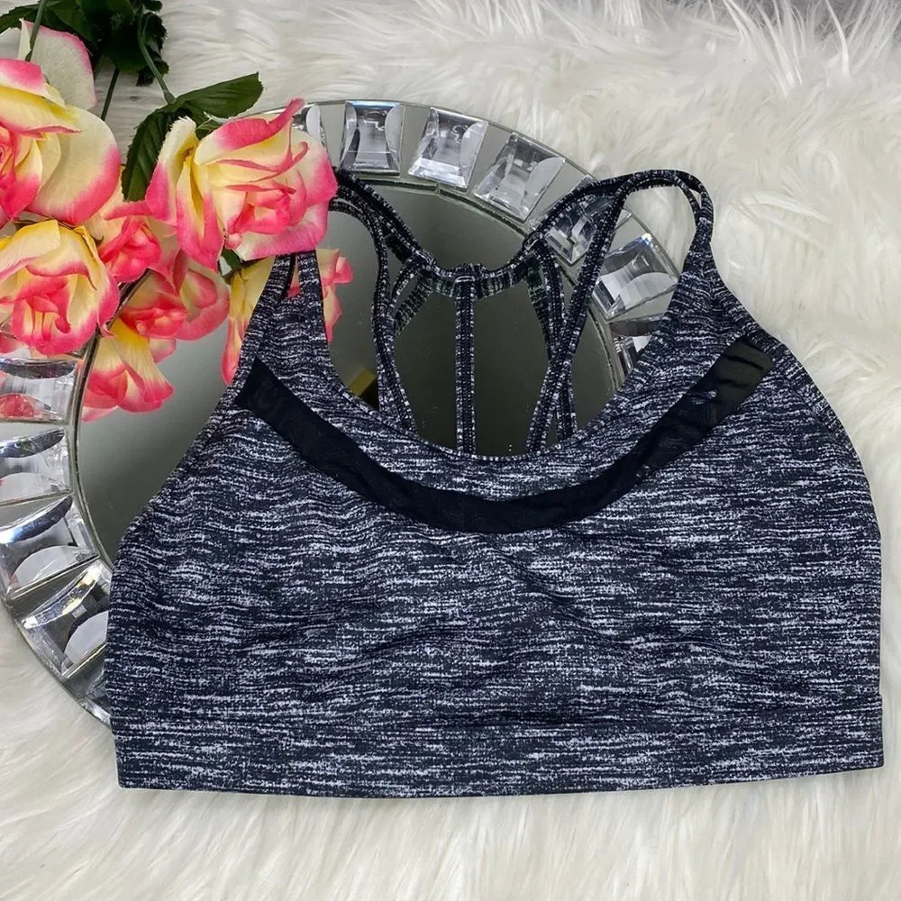 VSX Sport Victoria’s Secret Sports Bra Top Black & White Abstract Mesh D…
